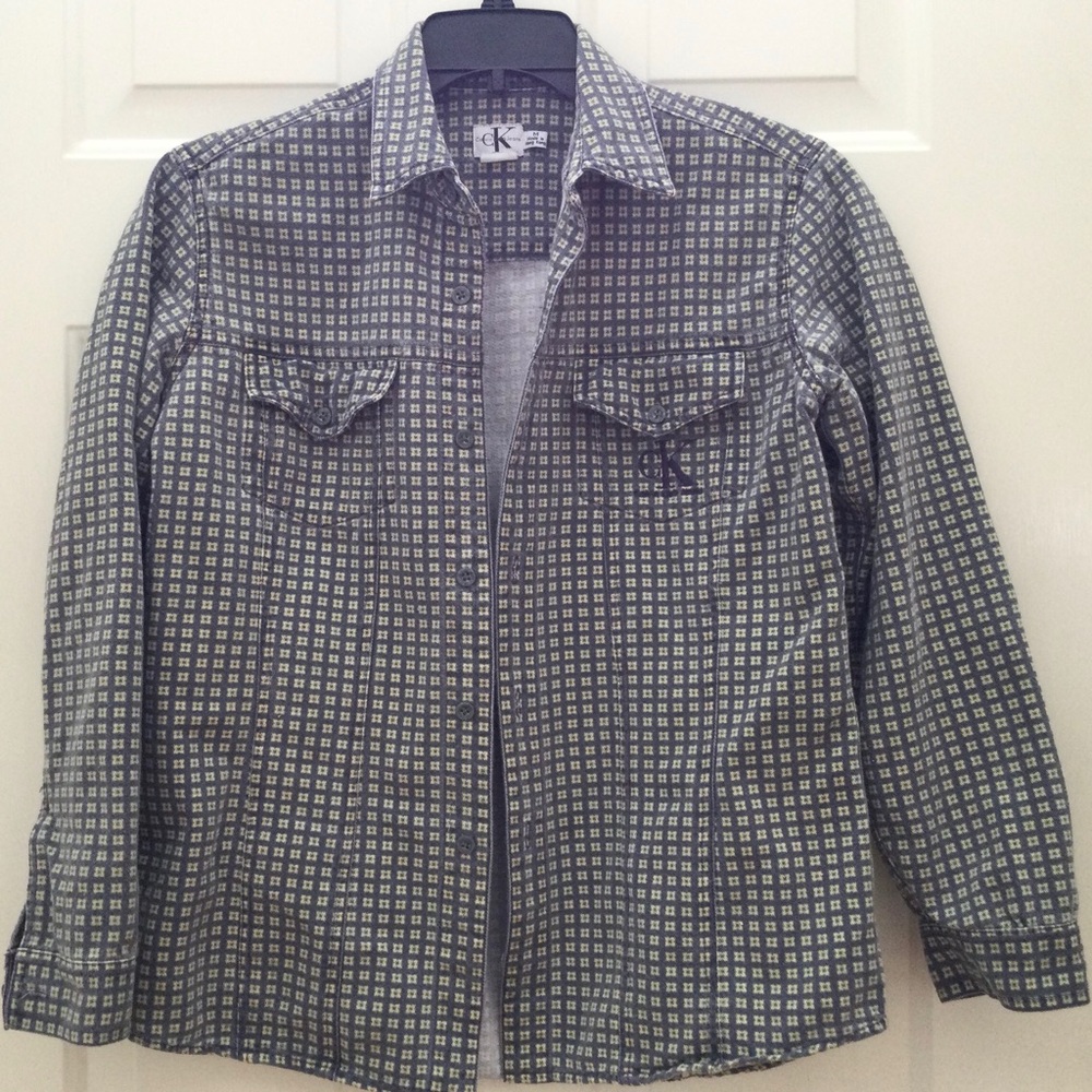 Vintage Calvin Klein Women’s Jeans Jacket with Checkered Pattern Size M